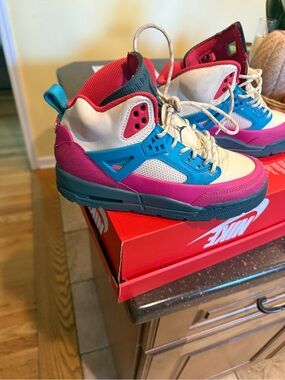Nike Kids High-Top Sneakers — White, Pink & Blue